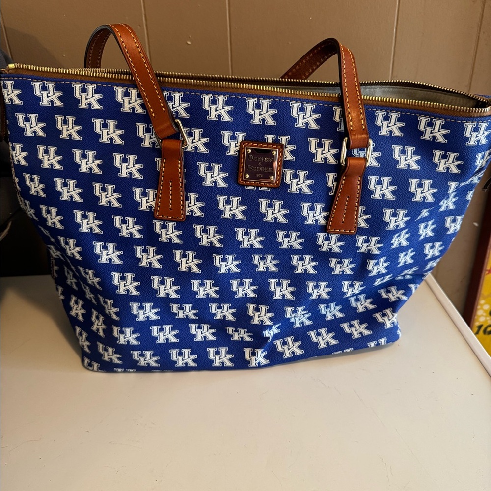 Dooney & Bourke Blue and Brown Tote Bag with Leather Accents